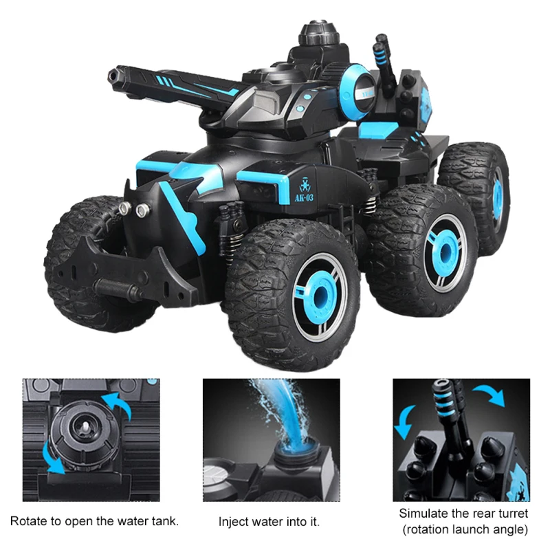 Voiture Précieuse de Combat RC à Six Roues 2.4G, Modèle Lanuch Water, Télécommande, Rotation Résistante à 360, Haute Simulation, Mode de Combat, Cadeaux