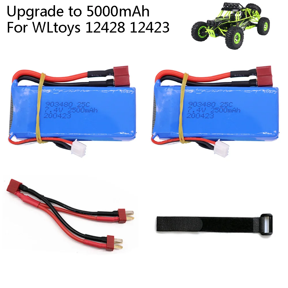 Upgrade to 7.4V 5000mAh lipo battery T plug for Wltoys 12428 12423 RC Car accessory 7.4V 2500mah lipo battery 903480 for RC Toys