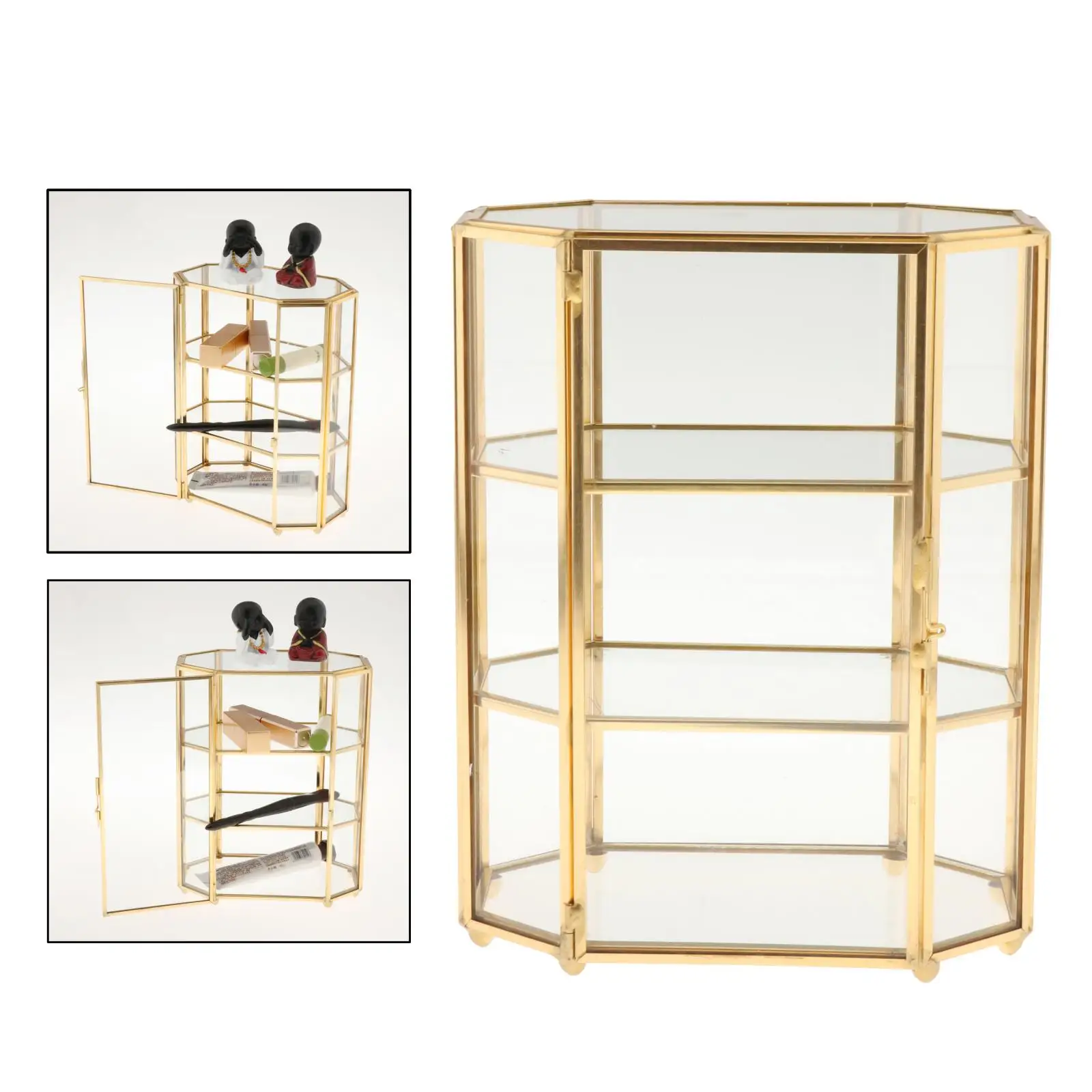 3-Tier  Jewelry Trinket Glass Gold Box Necklace Ring Earring Box Keepsake Decorative Box Holder for Wedding Gift Dresser