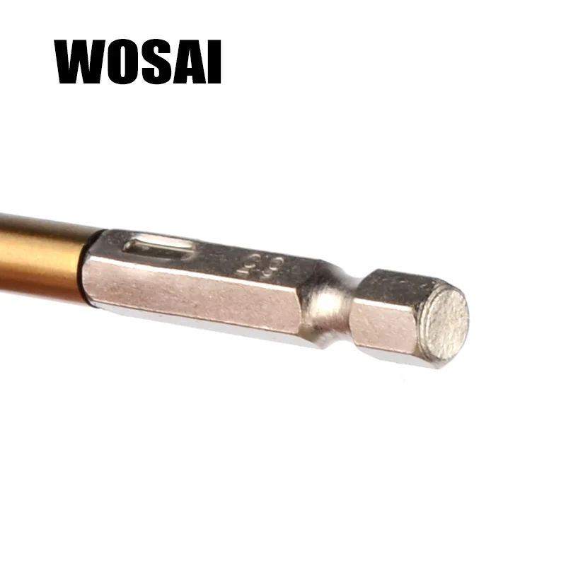WOSAI-Juego de brocas eléctricas recubiertas de titanio, vástago hexagonal HSS de acero de alta velocidad 1/4, 1,5-6,5mm, 13 unidades