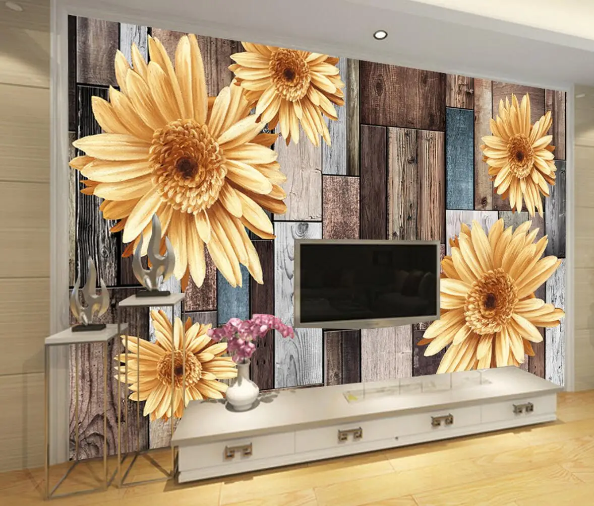 

Custom wood board Mural Wallpapers for living room wall decoration items TV Background photo art 3D Wall Paper For Walls bedroom