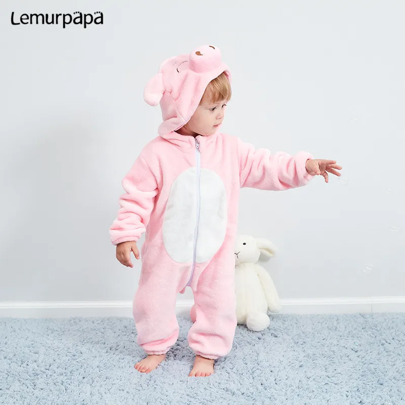 Animal Pink Pig Kigurumis Infant Romper Onesie soft Warm Baby Clothing Cute Baby Boys Girls Onesies kids Outfit Costume