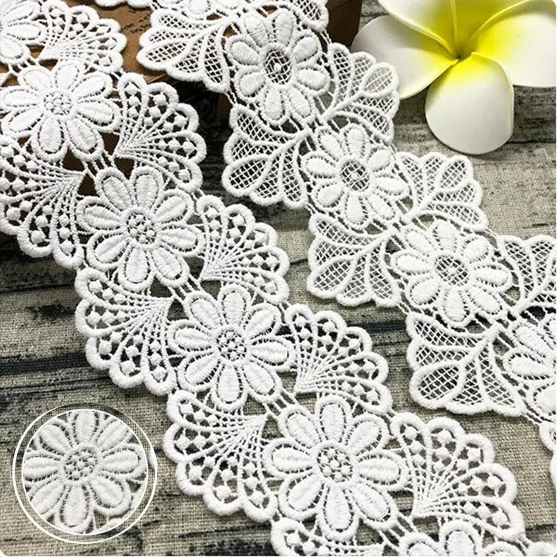 

GXINUG 1 Yard Water Soluble Milk Silk Flower Lace Edge Trim Ribbon Wedding Dress Applique Embroidered DIY Sewing Craft