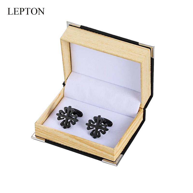 

Lepton Matte Black Stainless Steel Cufflinks for Men Wedding Groom Business Gift Crusaders Design