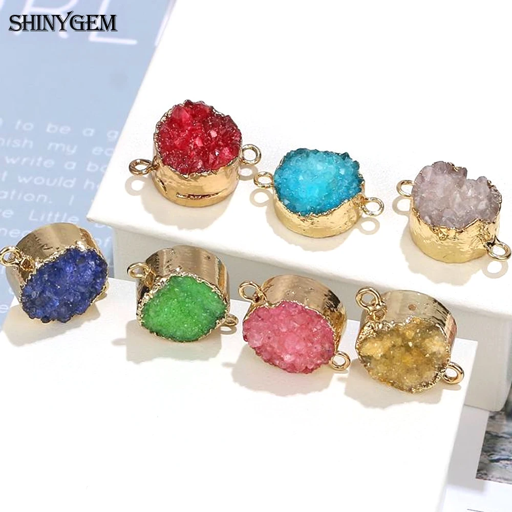 

shinygem natural druzy crystal stone pendant connector irregular charm chakra rhinestone necklace for diy jewelry making 5pcs