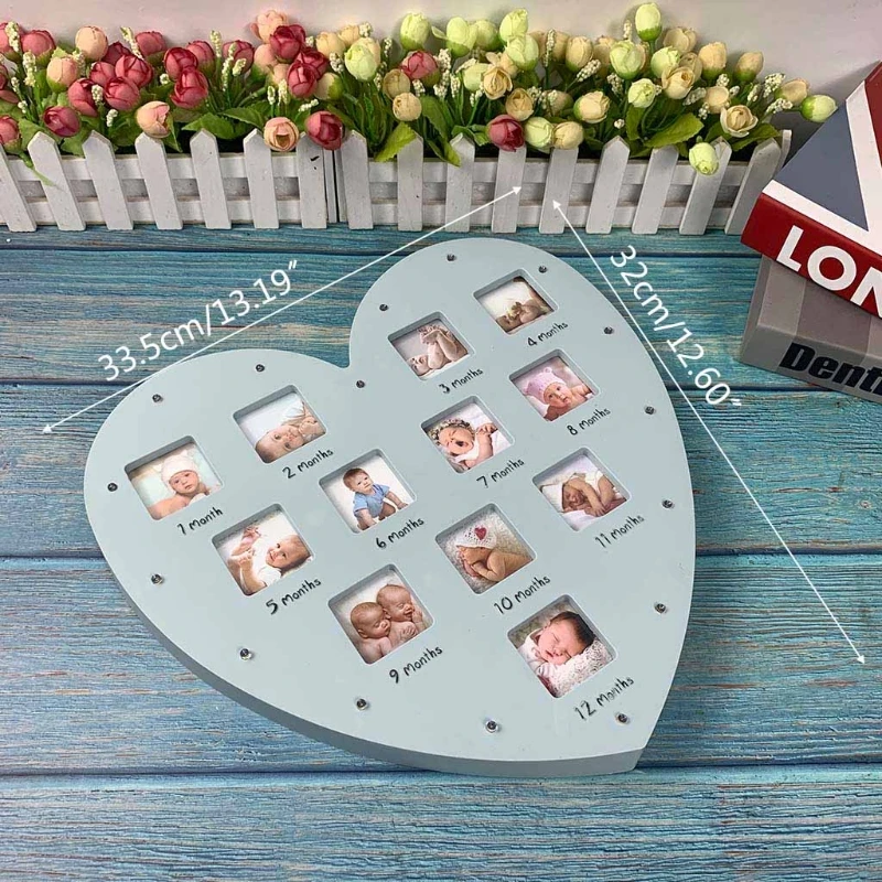 2024 New My First Year Baby Keepsake Frame with Light 0-12 Months Pictures Love Heart Photo Frame Commemorative Growth Kids