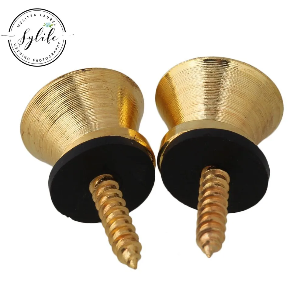 Golden Acoustic Guitar Mushrooms Head Strap Buttons Pins Set of 2