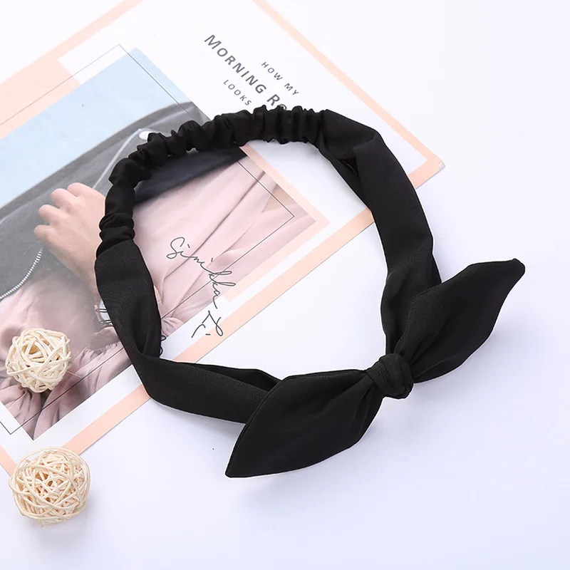 Plain Polyester Rabbit Ear Headband For Women Female High Quality Elastic Bow Hairband Headwear Hair Accessories