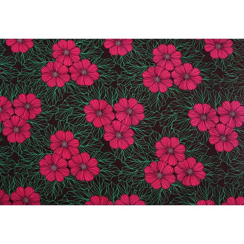 2019 Real Wax Red Flowers And Green Leaf Print Fabric African Fabric Pagne Wax