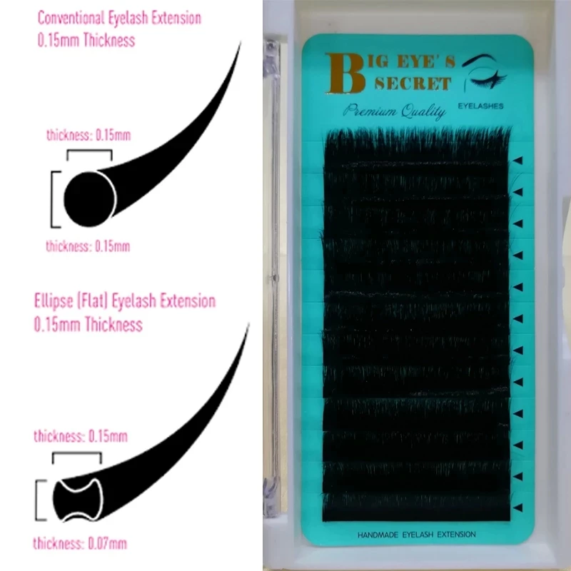 Big Eye's Secret 1 Tray 0.20 0.25 0.15mm Matte Flat Ellipse Lashes Extension Individual Ellipse Flat Eyelashes Extensions