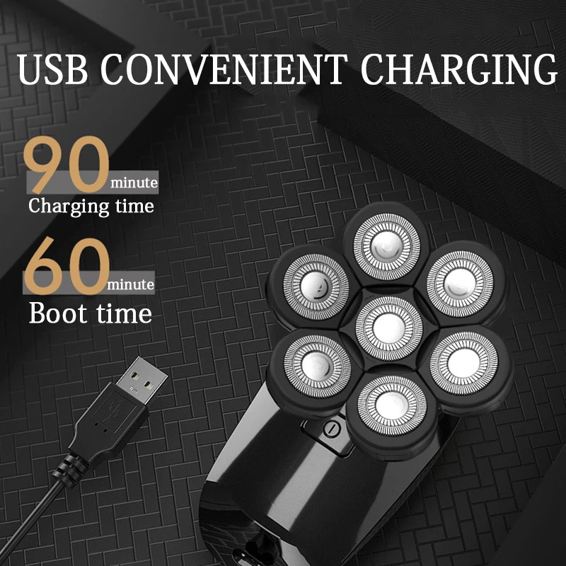 ماكينة حلاقة كهربائية دوارة للرجال أصلع الرطب والجاف الحلاقة المزدوجة USB قابلة للشحن اللاسلكي العائمة 7 رئيس الحلاقة مقاوم للماء