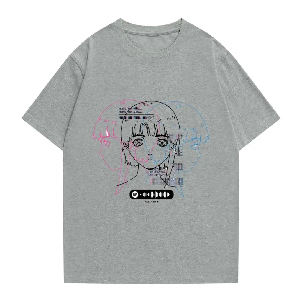 Serial Experiments Lain Japanese Glitch Aesthetic Short Sleeve Cotton Fashion Clothing T-shirt Manga Anime T-shirts Unique Mens