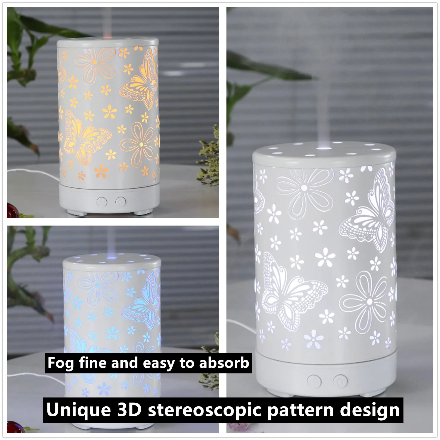 蝶ヴィンテージ鉄アート超音波エッセンシャルオイルディフューザーデスクトップ加湿器自動オフ電気アロマランプ家庭用噴霧器