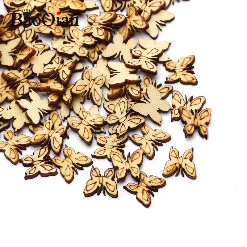 100pcs Small Butterfly Chips Wooden Cutouts Craft Embellishments Home Decor Scrapbooking Wood Art Wedding Decoration 10*10mm