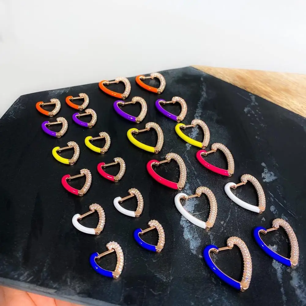 top quality trendy women jewelry 2020 new colorful Neon enamel hearts valentine's gift for lover girlfriend heart earring