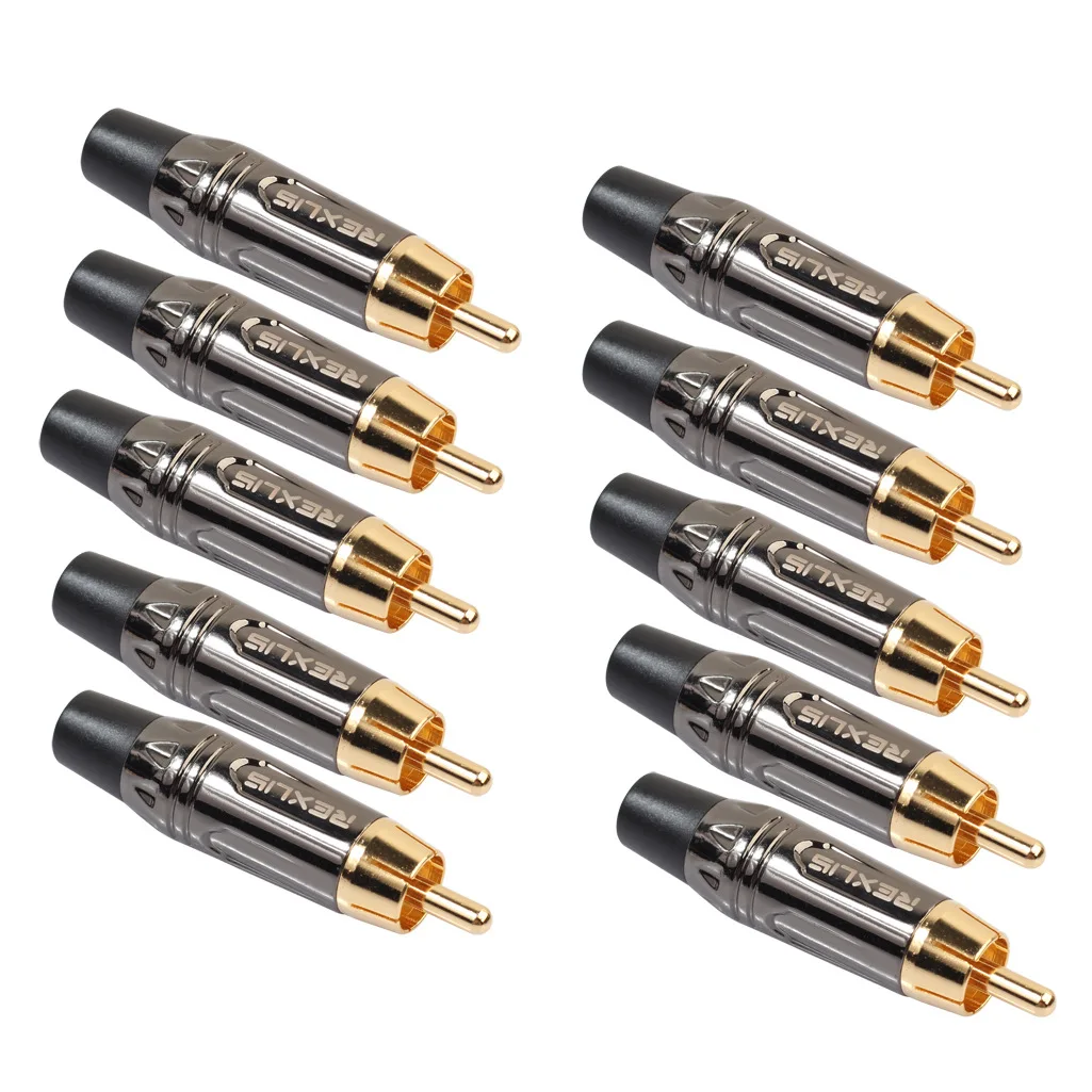 Conector RCA chapado en oro de 2 piezas, adaptador de enchufe macho RCA, Conector de Cable de vídeo/Audio, soporte de Cable de 6mm, súper rápido
