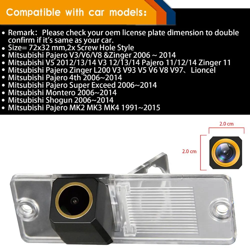 HD 1280x720P Golden Rear View Camera For Mitsubishi  Pajero MK2 MK3 MK4 V3/V6/V8 Zinger L200 V3 V93 V5 V6 V8 V97 Montero Shogun