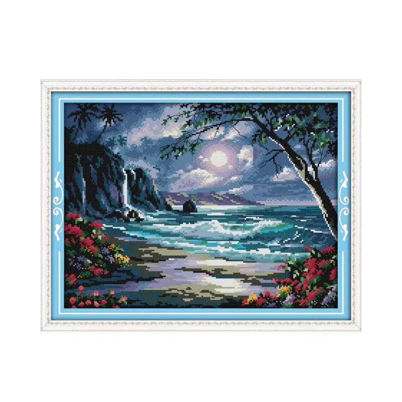 The sea of the moon cross stitch kit 18ct 14ct 11ct count printed canvas stitching embroidery DIY handmade needlework