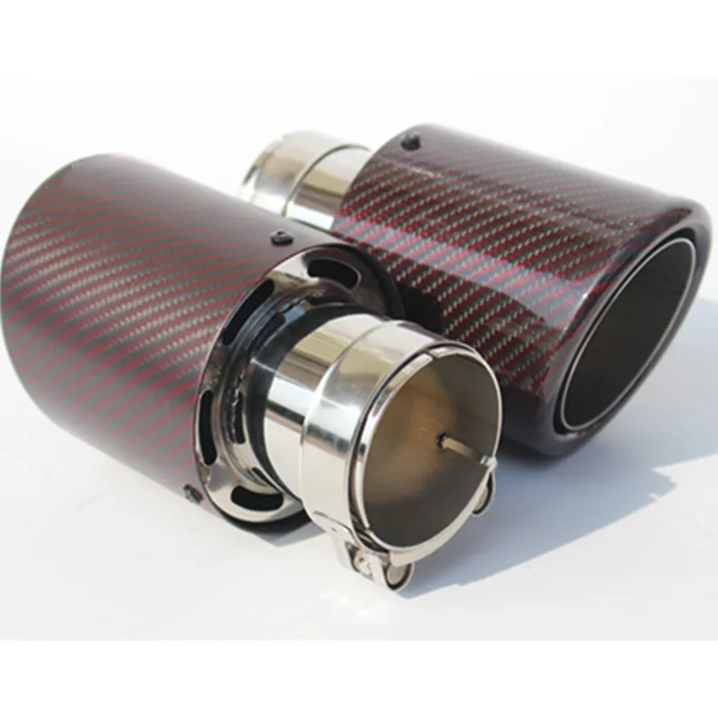 Car Red Carbon Fiber Muffler Tip Exhaust System Pipe Mufflers Nozzle Universal Crimping Stainless Black For Akrapovic