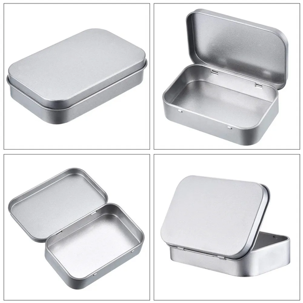 1Pc Metal Rectangular Empty Mini Tin Box Tinplate Push Candy Pill Cases Money Coin Jar Hinged Containers Organizer Storage Box