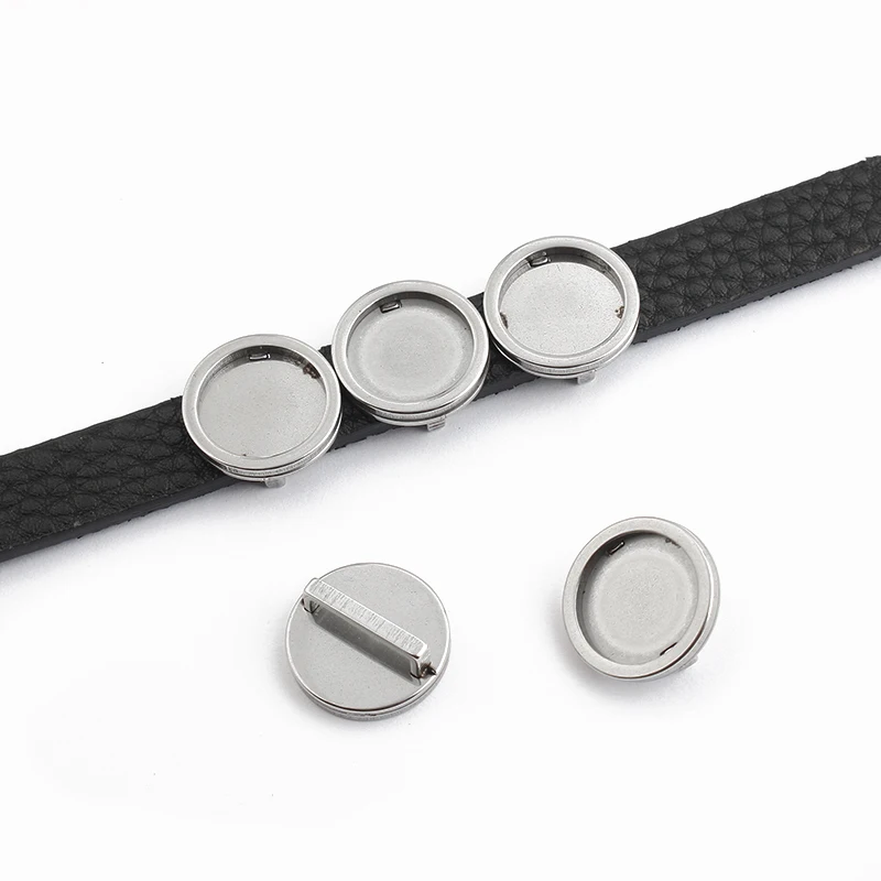 4pcs Stainless Steel Cabochon Bracelet Base Setting 12mm Bezel Blank Trays For 10*2mm Leather Cord DIY Bracelets Jewelry Making