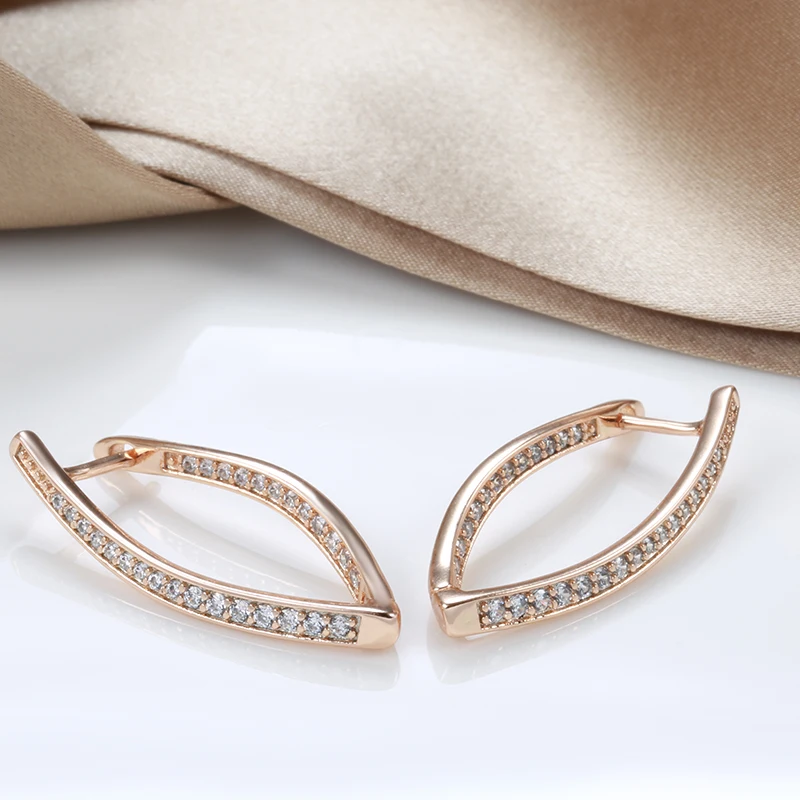 Kinel Hot Fashion Shiny Natural Zircon V Shape Drop Earrings for Women 585 Rose Gold Color Geometric Vintage Daily Fine Jewelry