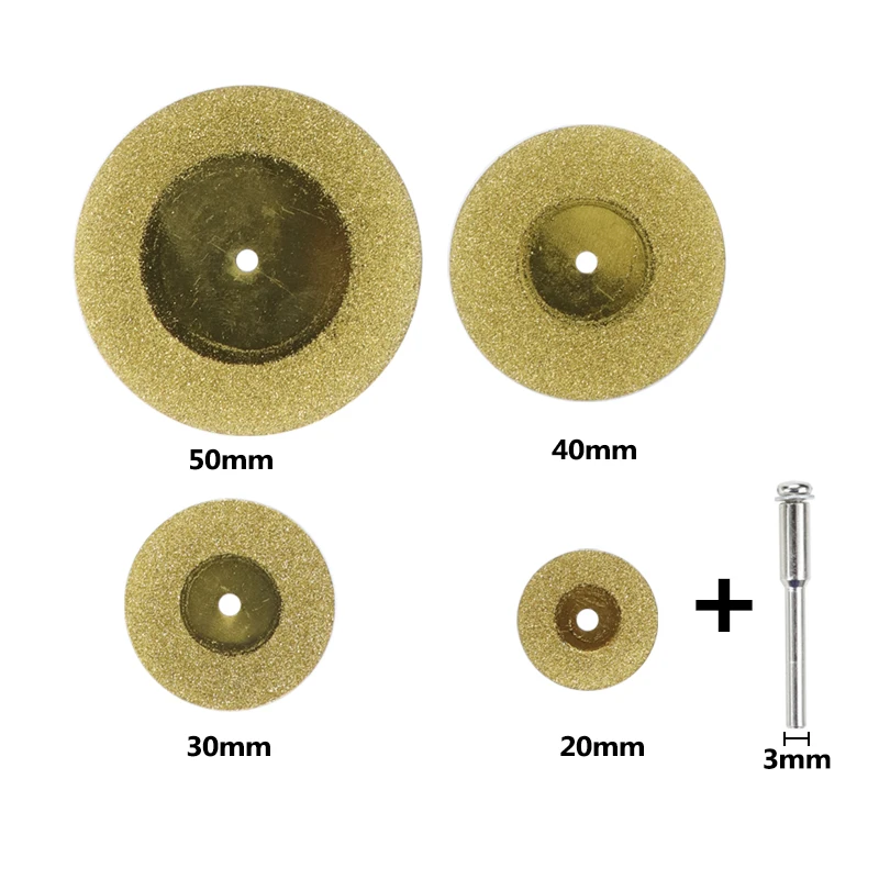 XCAN-Mini disco de corte de diamante con vástago, hoja de sierra Circular recubierta de Titanio, mandril de 3mm, 20/30/40/50mm, 1 Juego