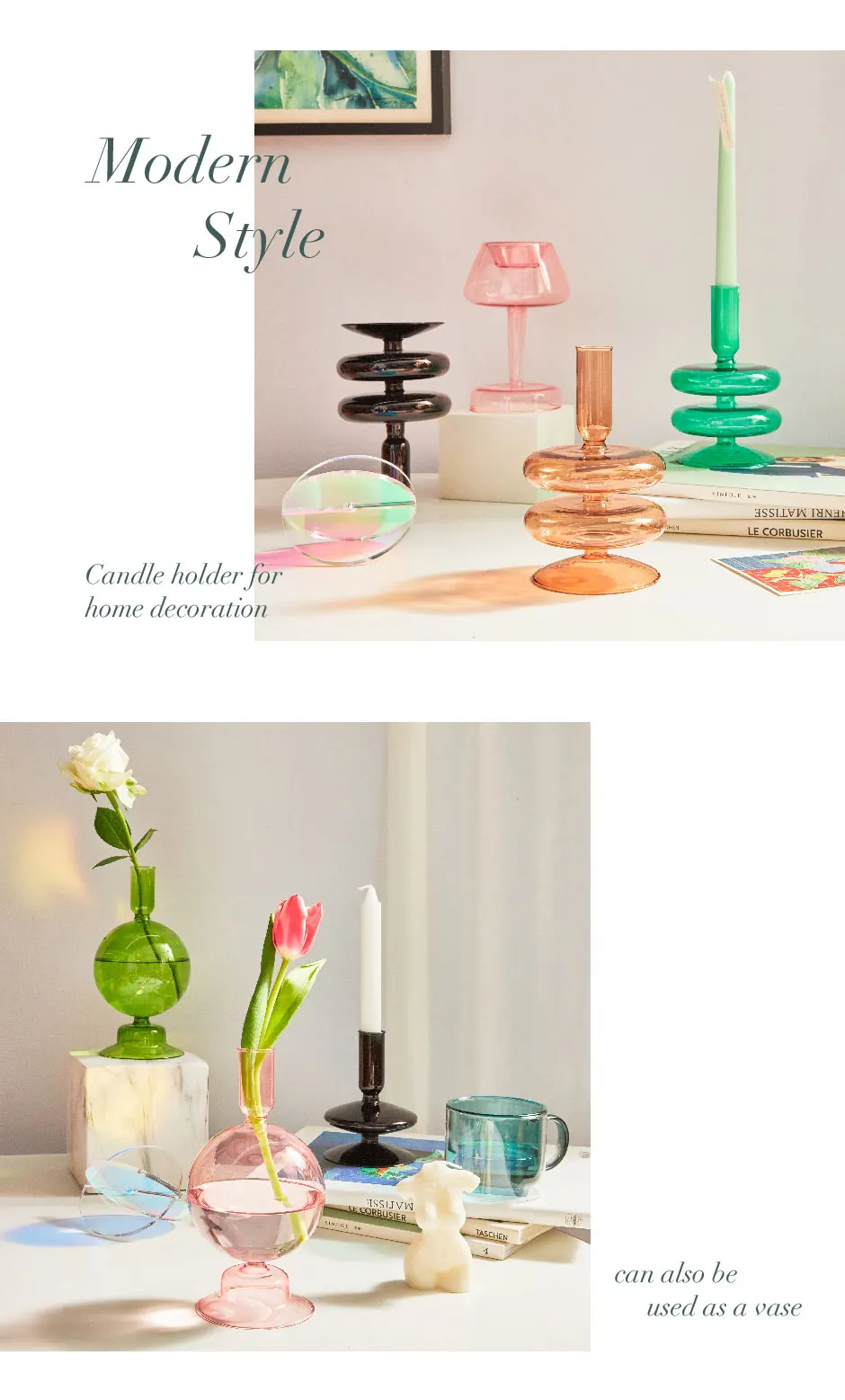 Floriddle Taper Candle Holders Glass Candlesticks for Home Wedding Table Decoration Glass Vase Table Bookshelf Candles Stand