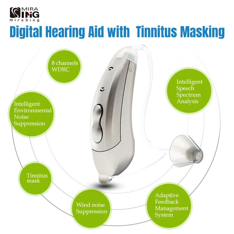 Digital Hearing Aids Tinnitus Mask 8-Channel Audifonos BTE Sound Amplifers Ear Aids for Elderly Moderate Hearing Amplifier