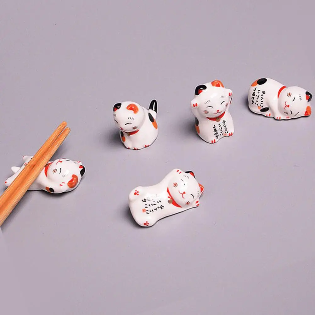 5 Pcs Japanese Home Kitchen Hotel Decoration Cartoon Chopsticks Rest Lucky Cat Chopsticks Holder Lucky Cat Ceramic Racks New