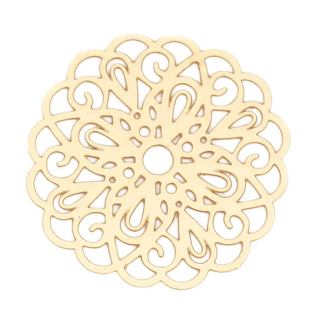 10pcs Copper Filigree Stamping Connectors Flower Gold Color Charms DIY Making Earrings Fashion Jewelry Findings 26mm x 25mm