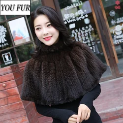New Style Women Real Mink Fur Scarf Shawl Genuine Real Mink Fur Poncho Girls Fashion Hand Knitted Real Mink Fur Sexy short skirt