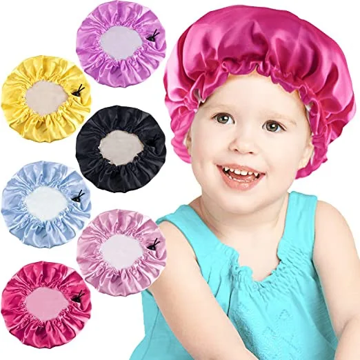 

kids hair bonnet women and children double layer soft satin bonnets sleep hat for children 5pcs a lot