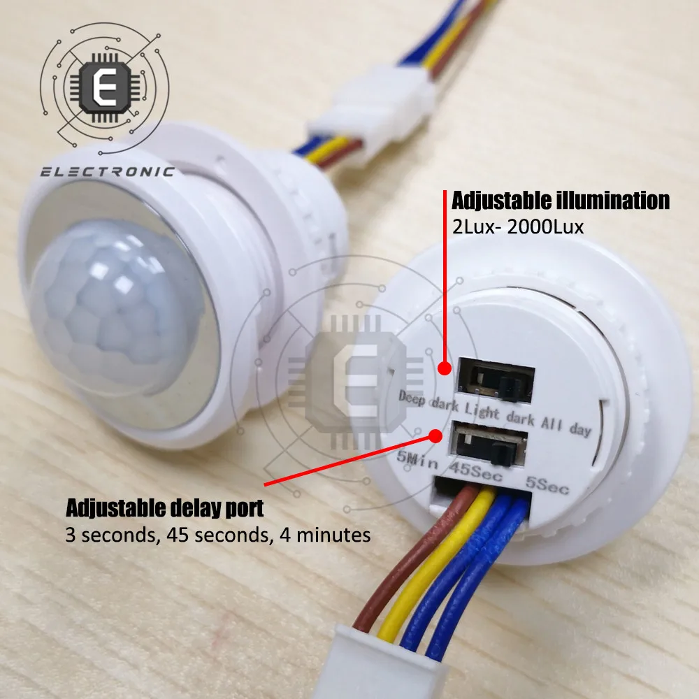 Détecteur infrarouge PIR LED AC 85V-265V, interrupteur de capteur de mouvement infrarouge IR, interrupteur de temporisation réglable pour Induction d'éclairage domestique