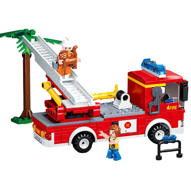 City Aerial Ladder Fire Truck Firemen Building Blocks Set Rescue Constructor Bricks Classic Model Educational Toys For Kids Gift