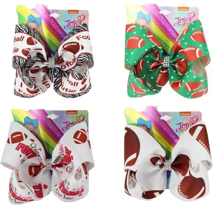 

12pcsNEW 8Inch Hair bow Printed Ribbon Rugby (football) Team Baseball Bowknot With Clip For Kids Girls Hairpin Accessories