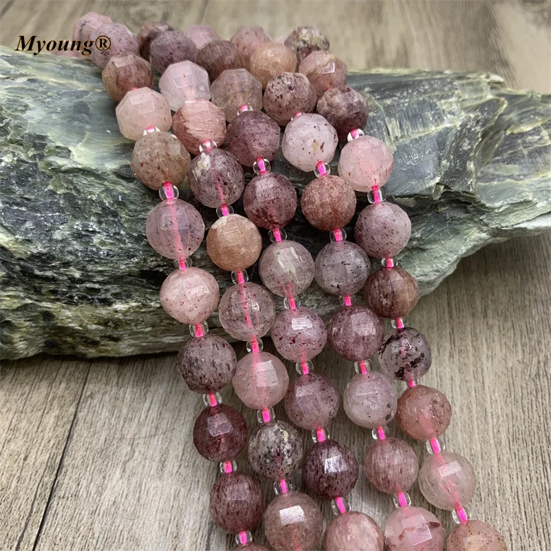 Faceted Strawberry Crystal Quartz Loose Beads,Wine Red Stone Beads For DIY Jewelry Necklace Bracelet Making MY2046