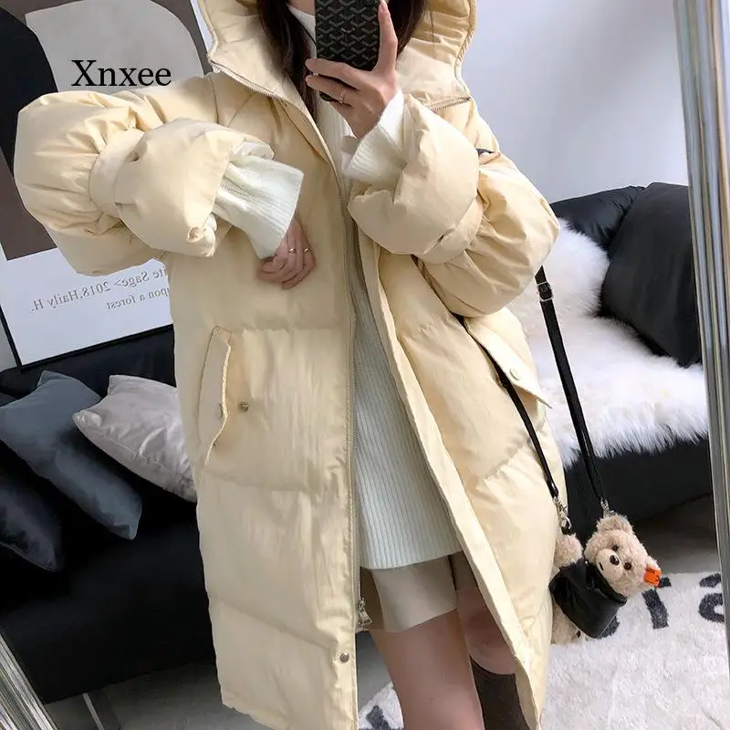 

Hooded Jackets 2021 Winter Korean Thick Solid Cotton Coat Women's Horn Sleeves Long jacket Bread Oversize Warm overCoat