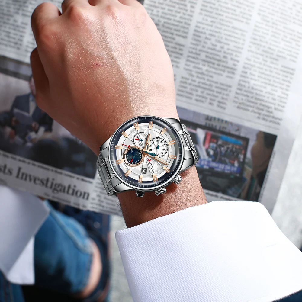New Men Watches CURREN Brand Chronograph Quartz Watch Men Stainless Steel Waterproof Sports Clock Watches Business reloj hombre