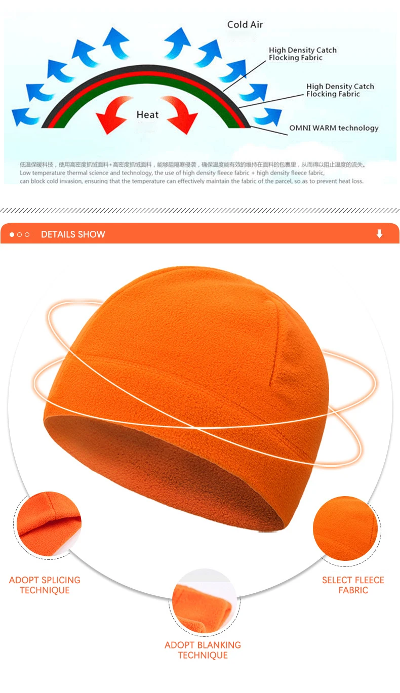 Warme Mütze, Winter, weich, für Herren, Beanie, Ski, Radfahren, hautfreundlich, taktisch, antistatisch, Wandern, Thermo-Fleece, Laufen, winddichte Kappe – Detail 5