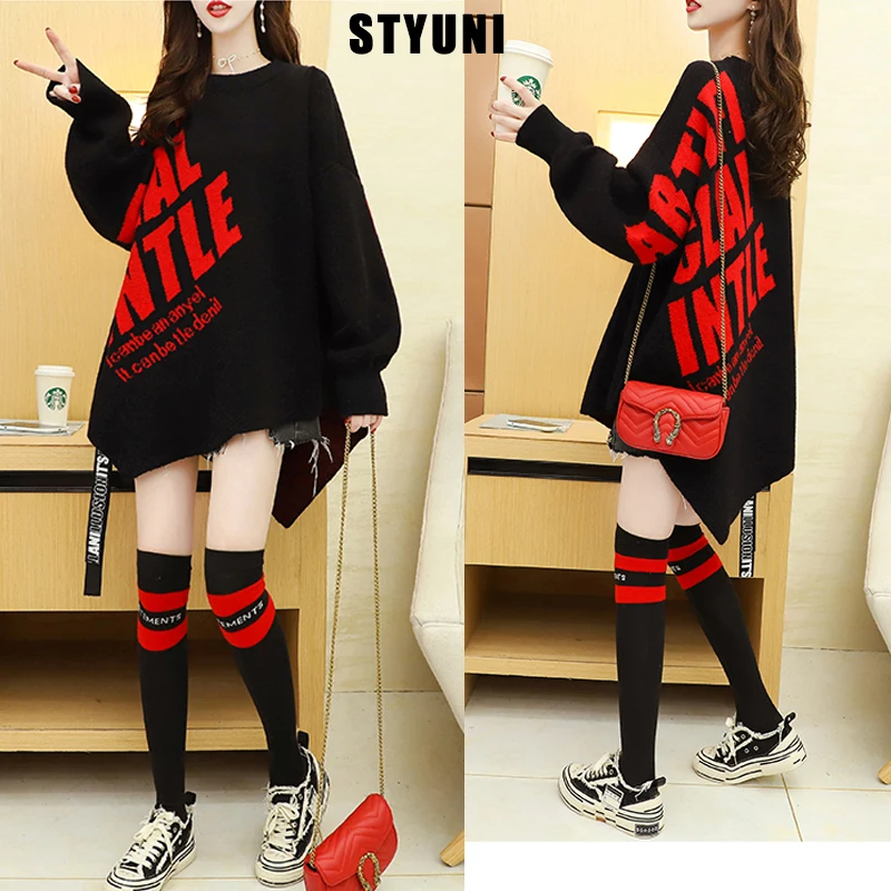 Ins fashion letter nieregularny sweter sweter kobiet wokół szyi 2021 nowy koreański styl odzież wierzchnia hip-styl hiphopowy sweter z dzianiny