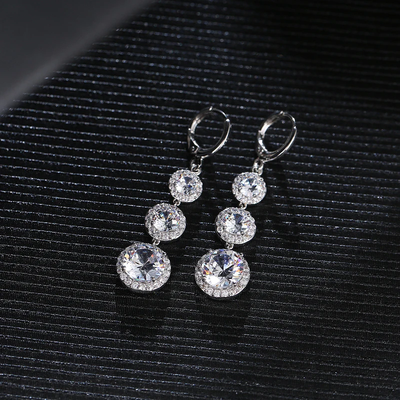 HuiSept Earrings Silver 925 Jewelry Round Shape Sapphire Zircon Gemstones Drop Earrings for Women Wedding Ornaments Wholesale