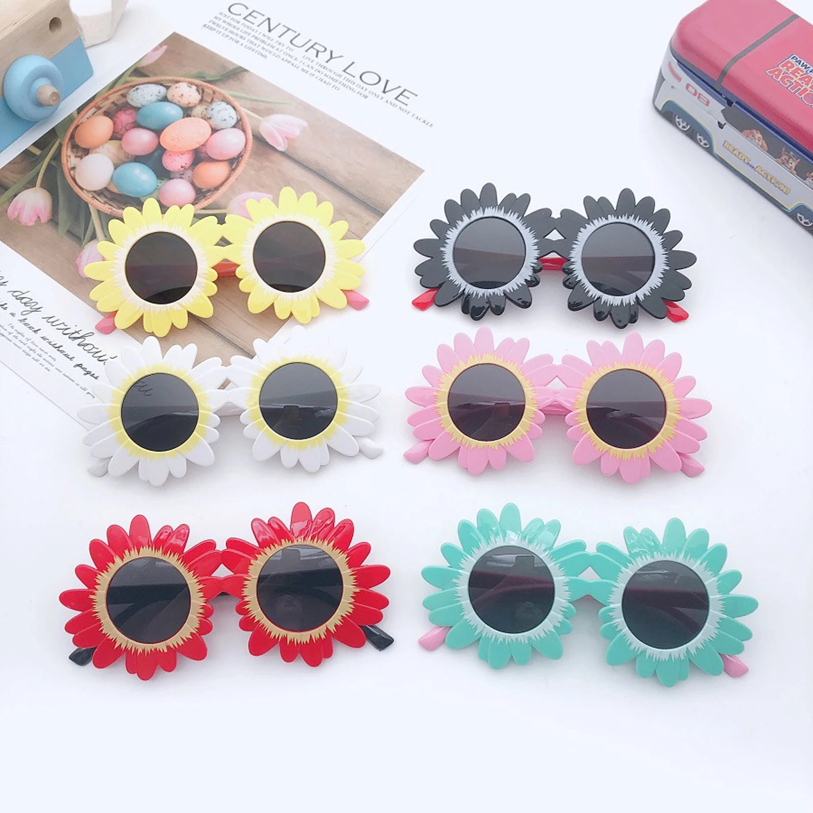 Baby Kid Sunflower Sunglasses Vintage Flower Round Frame UV Protection Eyewear Accessory Photograph Sunglasses