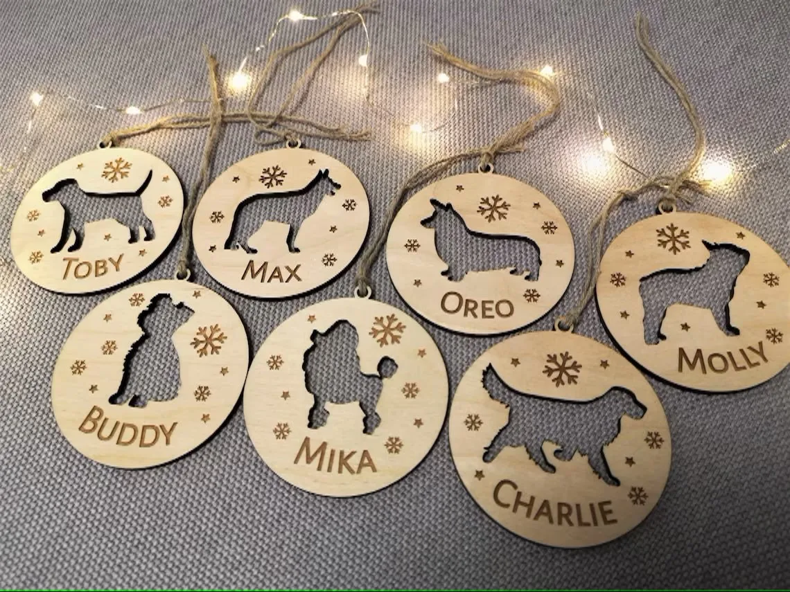 Personalized Christmas bauble with dog ornament, dog cutout Christmas, Christmas tree decoration, Custom puppy shape name