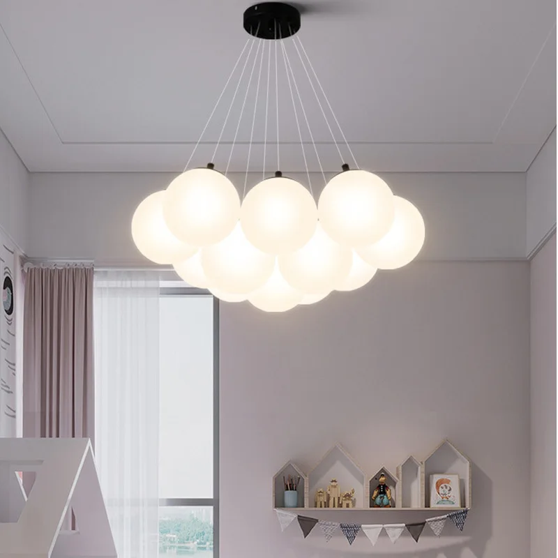 Modern Glass Ball Led Pendant Lights Girl Child Bedroom Office Desks Teen Room Decoration Interior for Home Chandelier Fixture