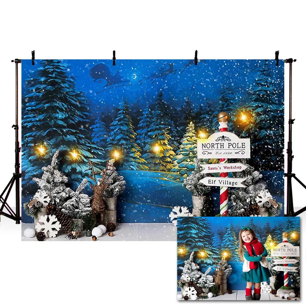 Mehofond Winter Christmas Backdrop Night Snow Forest Santa Claus Baby Portrait Photography Background Decor Photo Studio Props