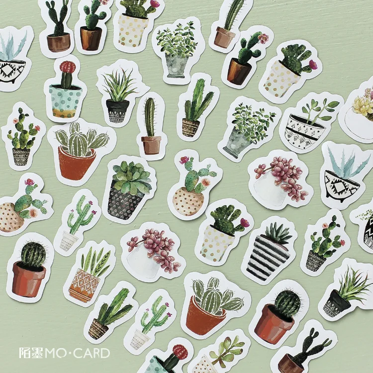 45 Pcs Cactus Succulent Plant Mini Paper Stickers Cute Plant Decals For Scrapbooking Diary Planner Album Phone Case Laptop Card