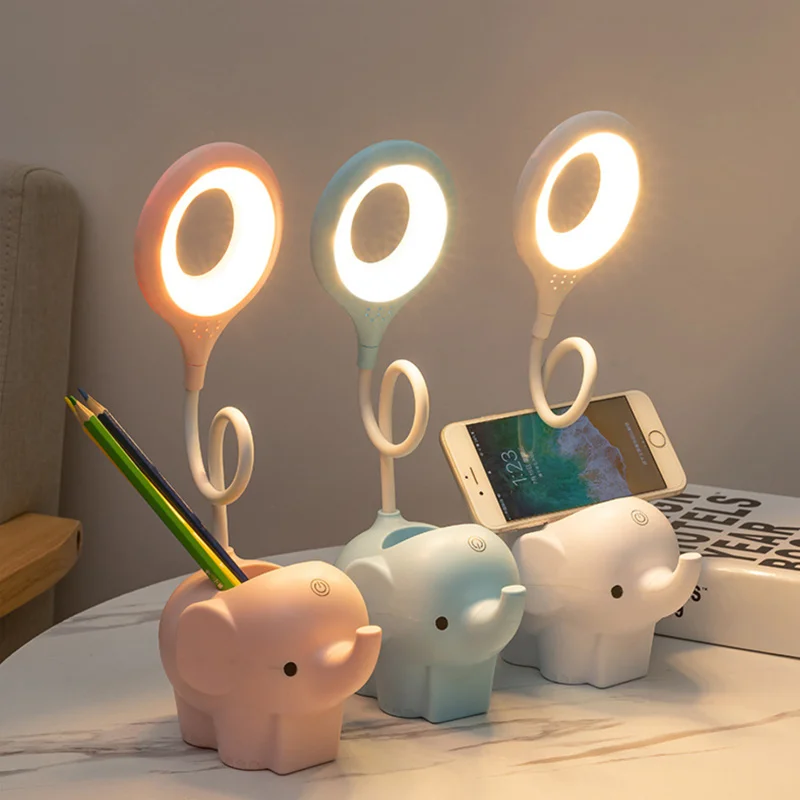 Lampe LED en forme d\'éléphant mignon, Rechargeable par USB, contrôle tactile, intensité d\'éclairage réglable, idéale pour le bureau, le chevet ou la