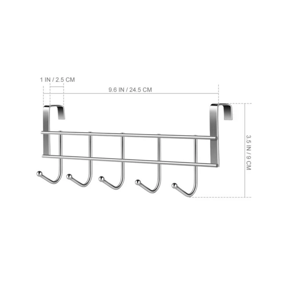 5 Hooks No Punching Door Hooks Stainless Steel Hanger Clothes Towel Storage Holder Bathroom Organizer Rack Coat Hat Hanger