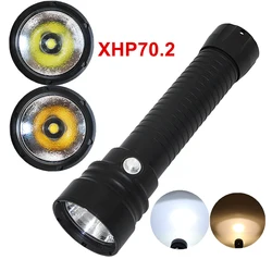 xhp70.2 led diving flashlight underwater 100m waterproof torch yellow/white light powered by 2*32650 xhp70 dive torch light